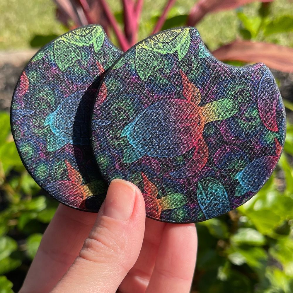 Rainbow Sea Turtle Car Coasters